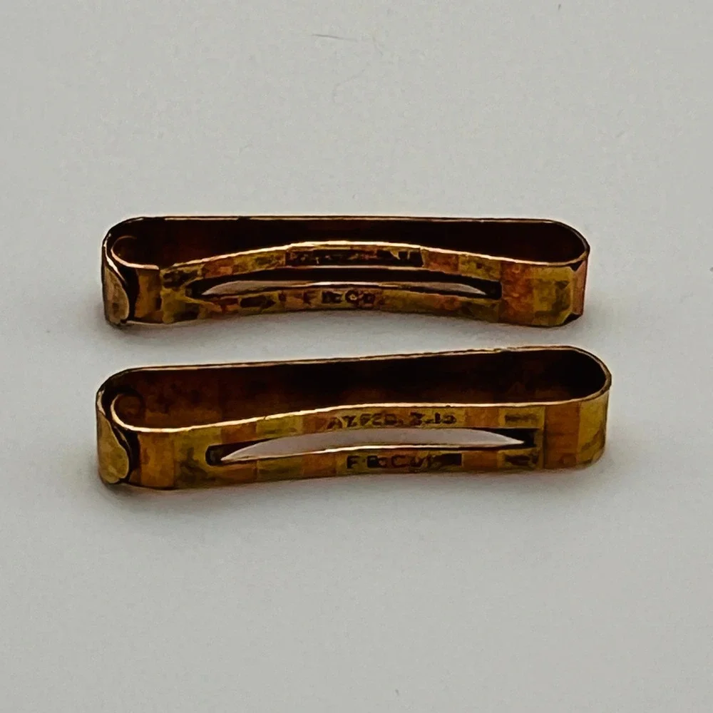 Antique F & Co Engraved Collar Clips Gold Tone Pat 1915 Set 2 Edwardian